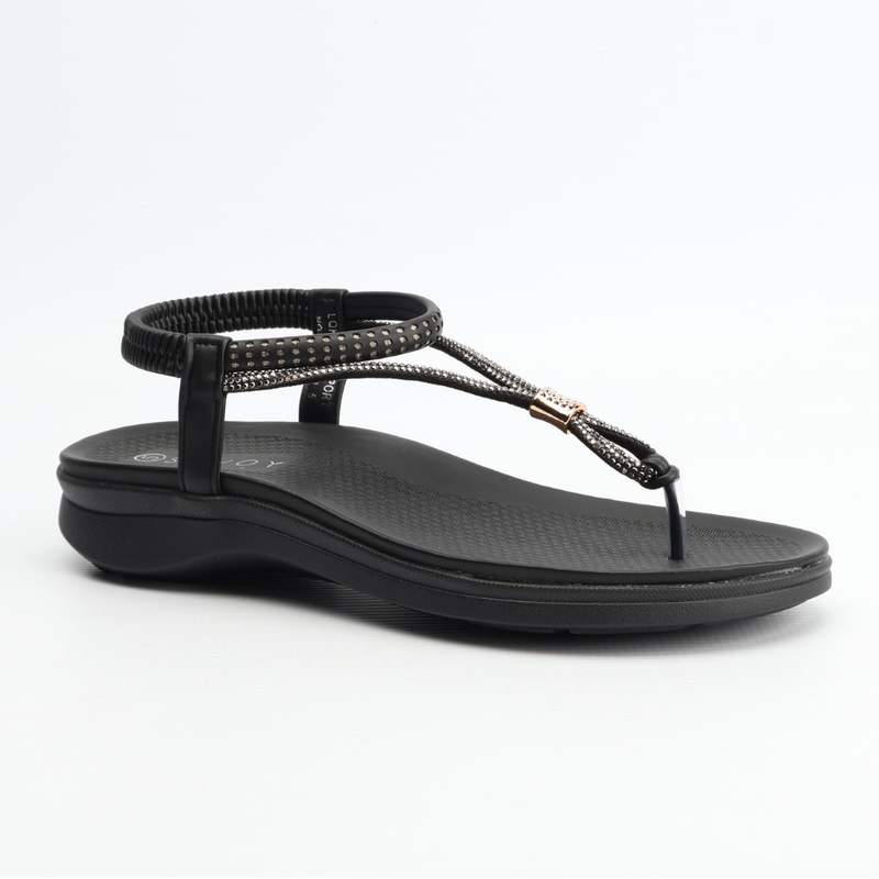 Toe Thong Diamante Sandals | Black