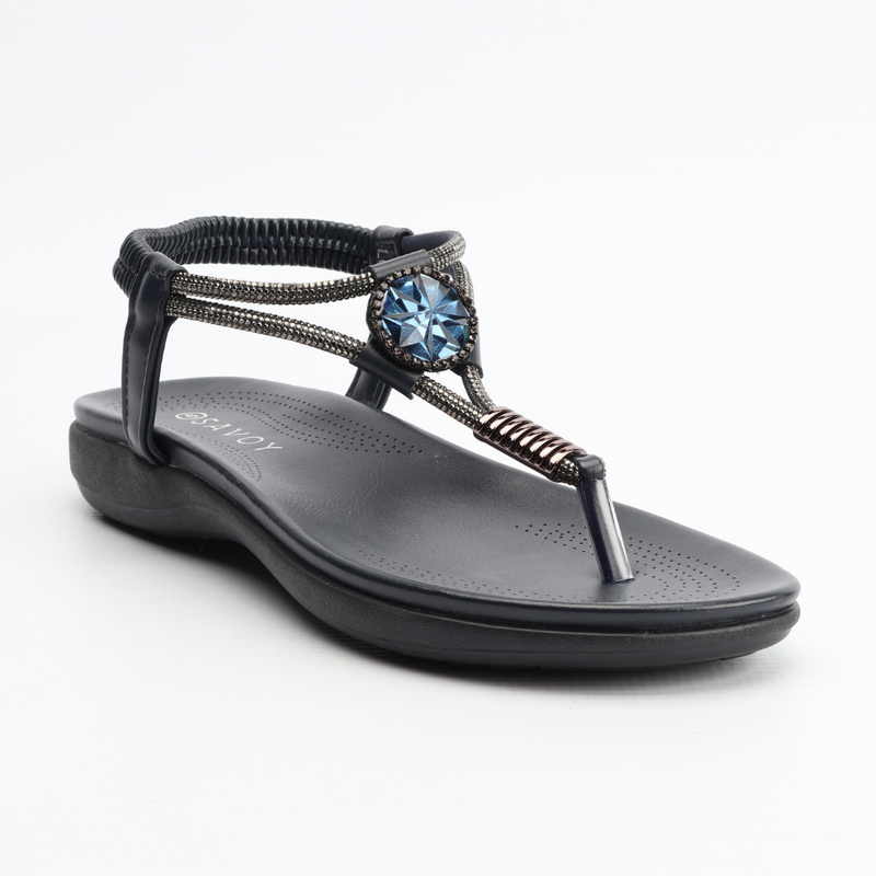 Toe Thong Diamante Sandals | Navy