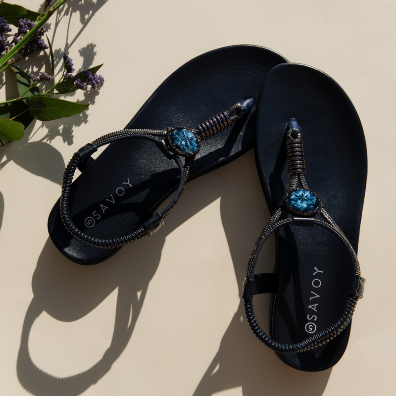 Toe Thong Diamante Sandals | Navy